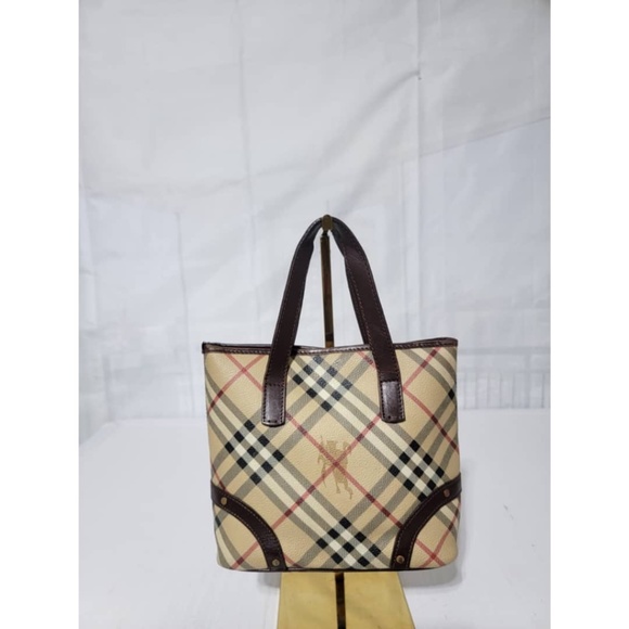 Burberry Handbags - Authentic BURBERRY Mini Nova Check Hand Bag PVC Leather Beige/Brown